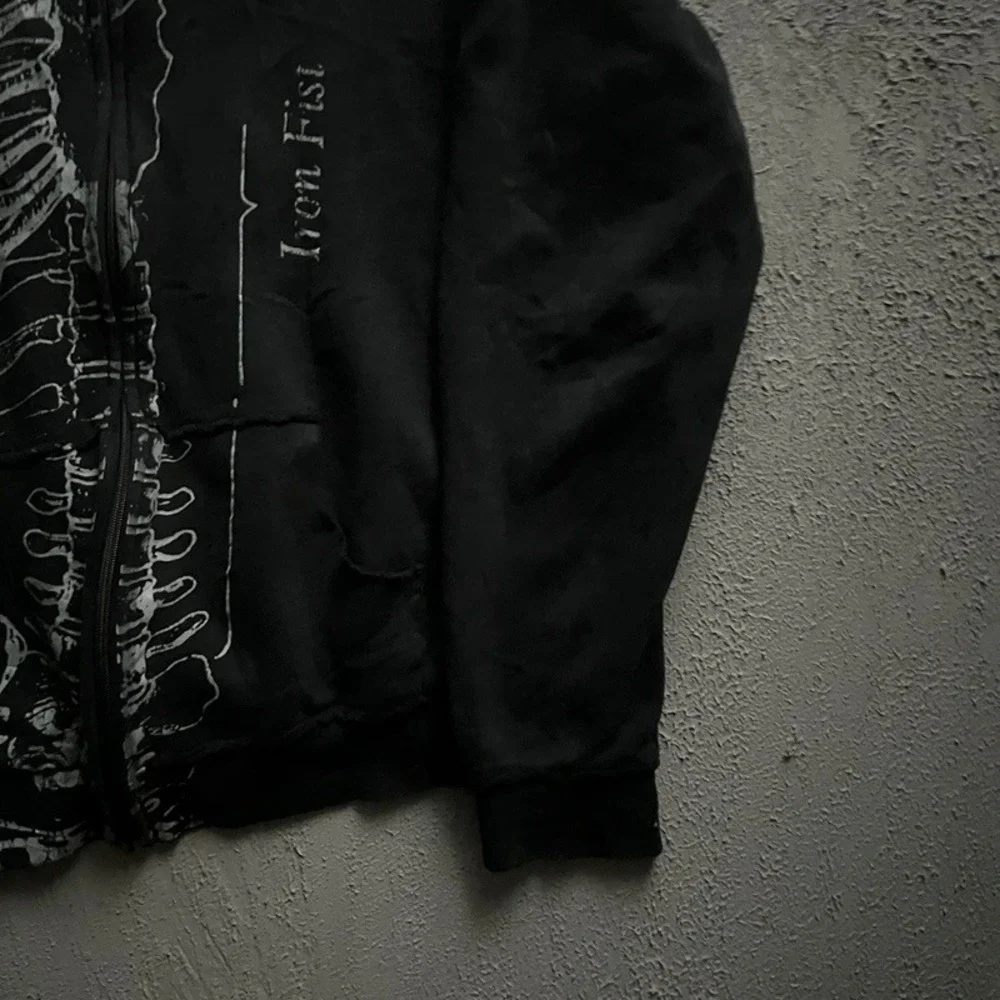 Vintage Iron Fist Zip Up Sweatshirt Medium Black 2000s Y2K Skeleton - Picture 4 of 10